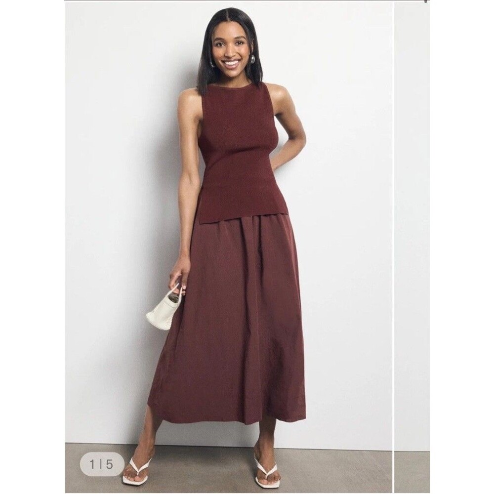 ONIA Boatneck Mix Media Dress Dark Cherry Size M